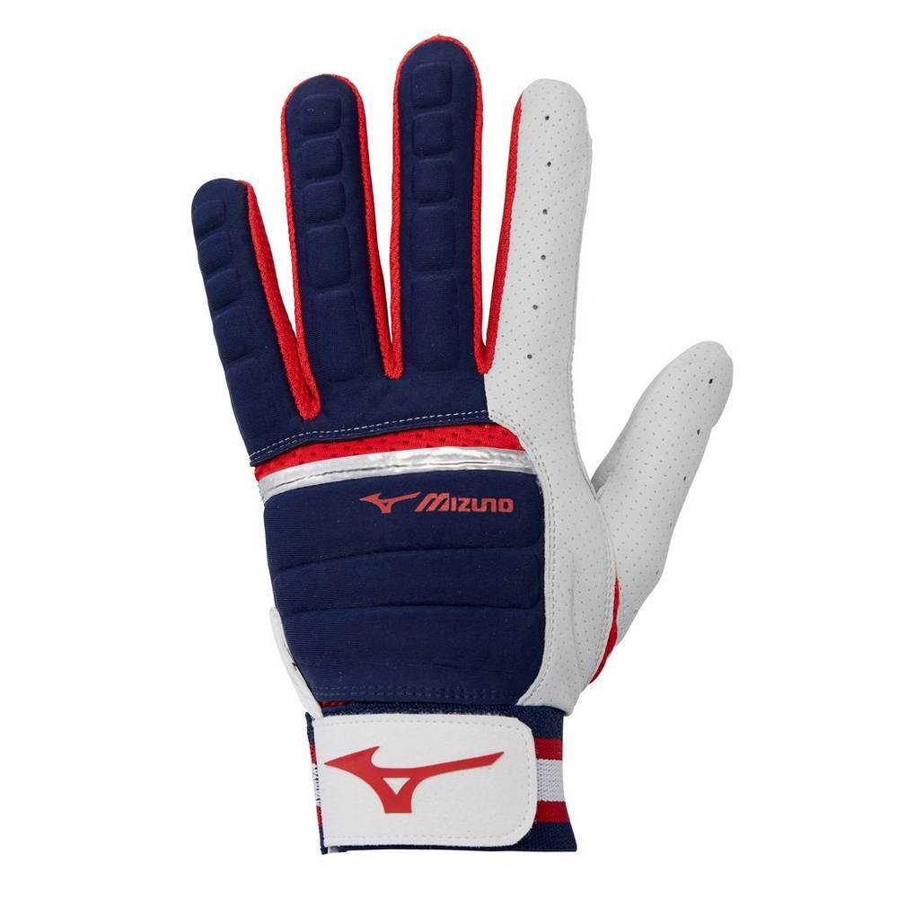 Mens Mizuno B-130 Adult Baseball Batting Gloves Navy/Red Philippines (MDFWQP603)